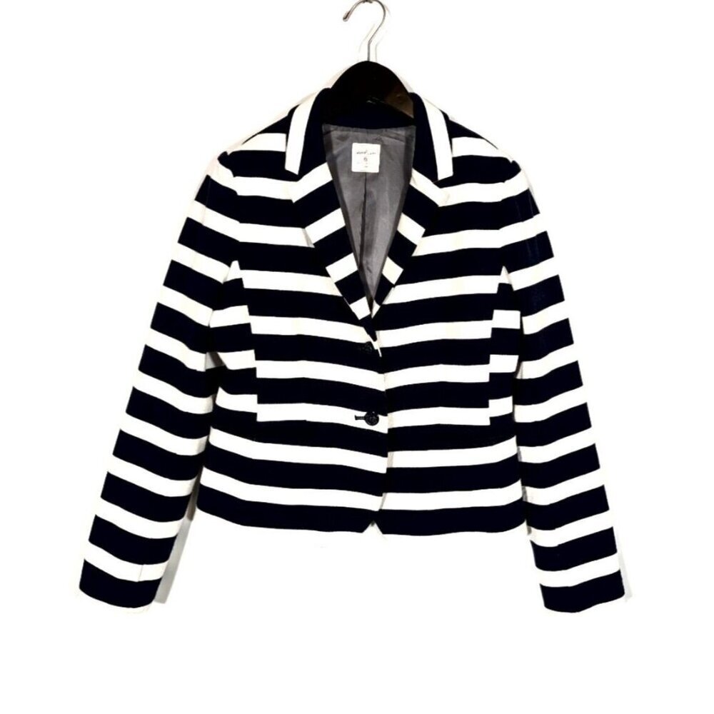 GAP Academy Blazer Soft Stretch Jacket Navy Stripe Nautical Size 6 Pockets Cozy